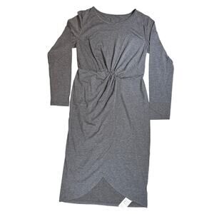 NWT Cupshe Gray Long Sleeve Knit Twist Front Midi Dress Size Medium